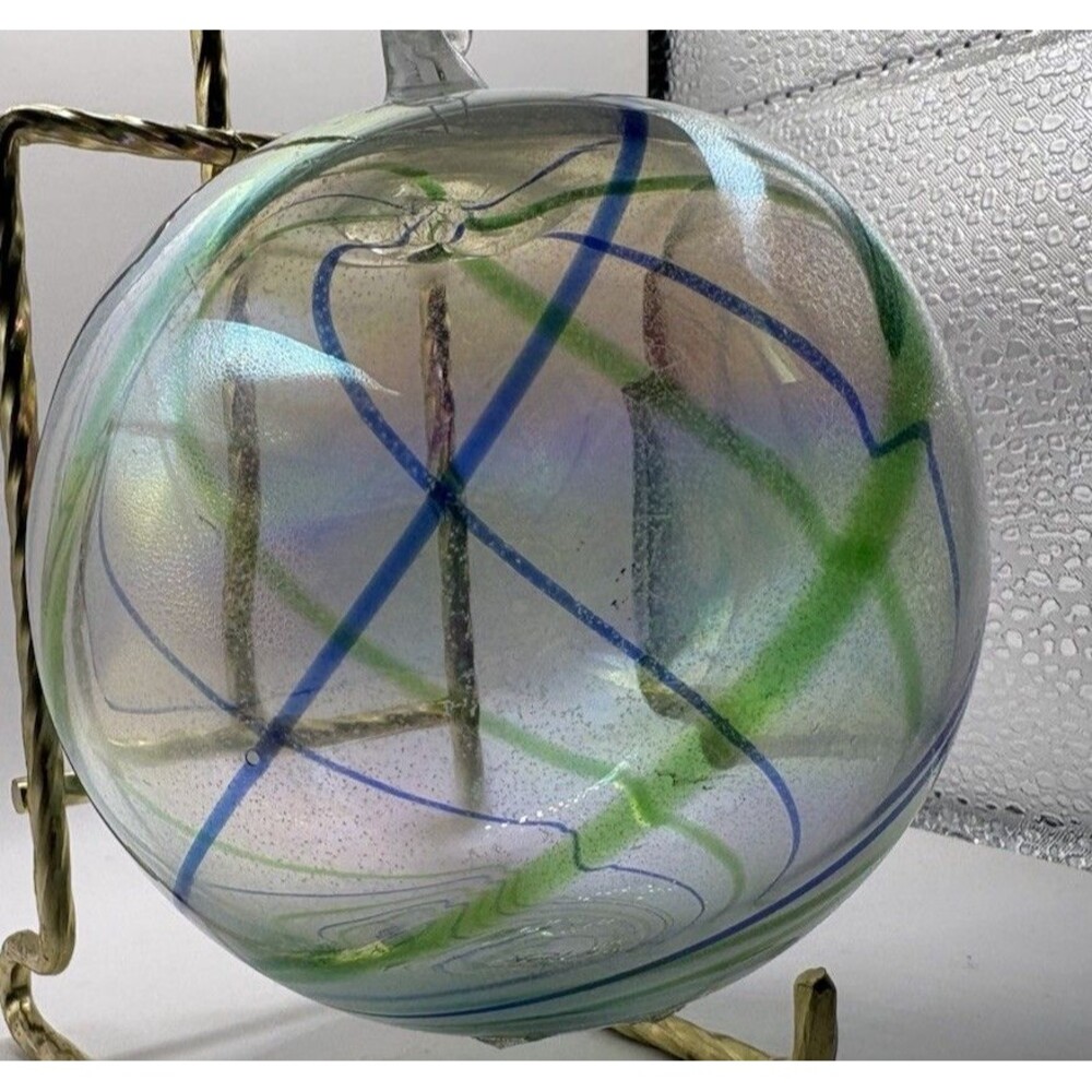 Vintage Dansk Art Glass Iridescent Swirl Christmas Ball Ornament Taiwan